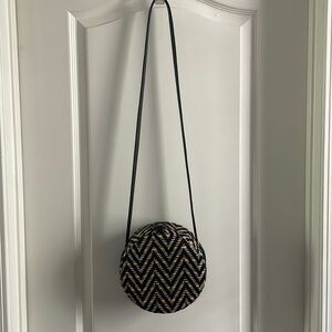 Black & Tan Round Straw Bag